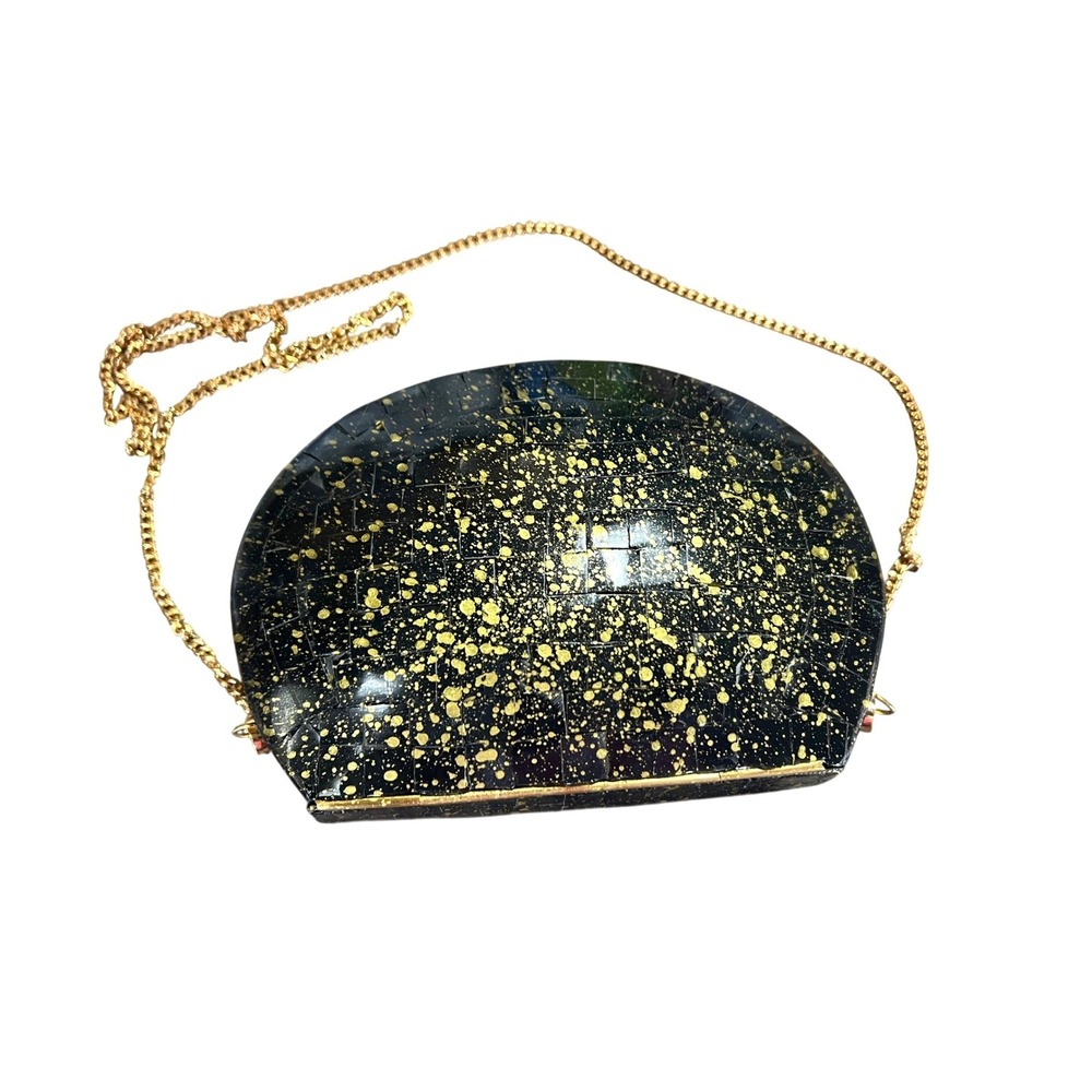 Ramla Handmade Black Gold Elegant Mosaic Tiled Crossbody Clutch Bag Art Deco